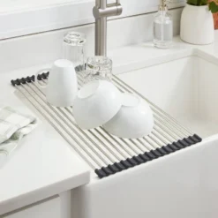 Over The Sink (Roll Away) Dish Drainer Silver - Brightroomâ„¢: Stainless Steel Drying Rack Mat, Hand Wash, 20.5"x13"
