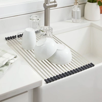 Over The Sink (Roll Away) Dish Drainer Silver - Brightroom™: Stainless Steel Drying Rack Mat, Hand Wash, 20.5"x13" 3 Over The Sink (Roll Away) Dish Drainer Silver - Brightroom™: Stainless Steel Drying Rack Mat, Hand Wash, 20.5"x13"