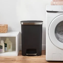 Plastic Locking Lid Step Trash Can Black - Brightroomâ„¢"