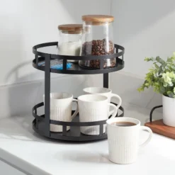 2-Tier Metal Lazy Susan Turntable Black - Brightroomâ„¢: Steel Round Serving Tray, Powder-Coated, Countertop/Tabletop