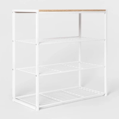 4 Tier Shoe Rack White Metal With Natural Wood - Brightroom™ 4 4 Tier Shoe Rack White Metal With Natural Wood - Brightroom™ - Image 2
