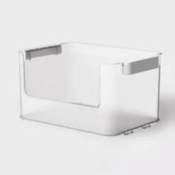 Click In Place 20.7qt Clear Open Front Plastic Storage Bin For Home And Office Organization White Latch - Brightroomâ„¢