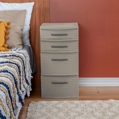 4 Drawer Weave Tower Dark Gray - Brightroom™: Plastic Storage Organizer, Portable Utility Drawers, Universal Storage 4 4 Drawer Weave Tower Dark Gray - Brightroom™: Plastic Storage Organizer, Portable Utility Drawers, Universal Storage - Image 2