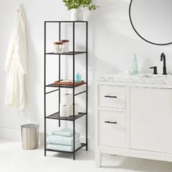 Tall Bath Storage Tower Black Metal - Brightroomâ„¢