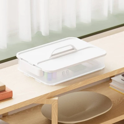 Click In Place 6.7qt Clear Shallow Plastic Storage Bin With White Latch For Home And Office Organization - Brightroom™ 10 Click In Place 6.7qt Clear Shallow Plastic Storage Bin With White Latch For Home And Office Organization - Brightroom™ - Image 8